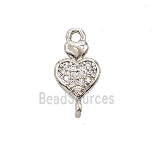 Copper Heart Connector Pave Zirconia Platinum Plated