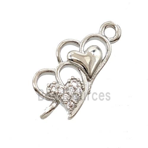 Copper Heart Connector Pave Zirconia Platinum Plated