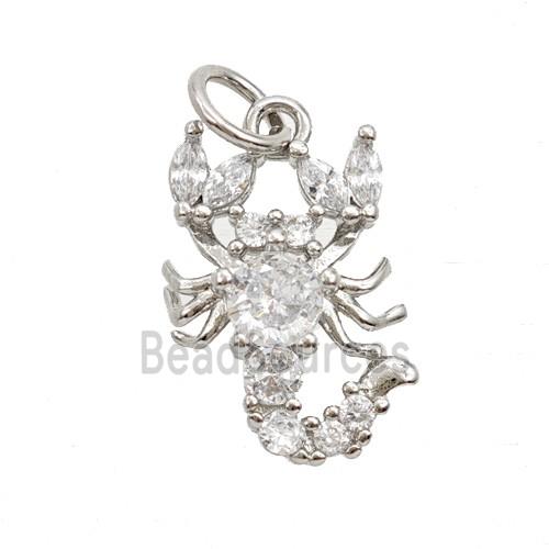 Copper Scorpion Pendant Pave Zirconia Platinum Plated