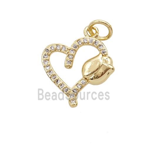 Copper Heart Tulip Pendant Pave Zirconia Gold Plated