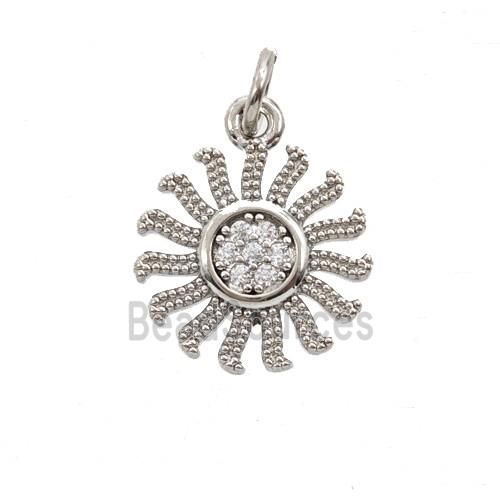 Copper Sun Pendant Pave Zirconia Platinum Plated
