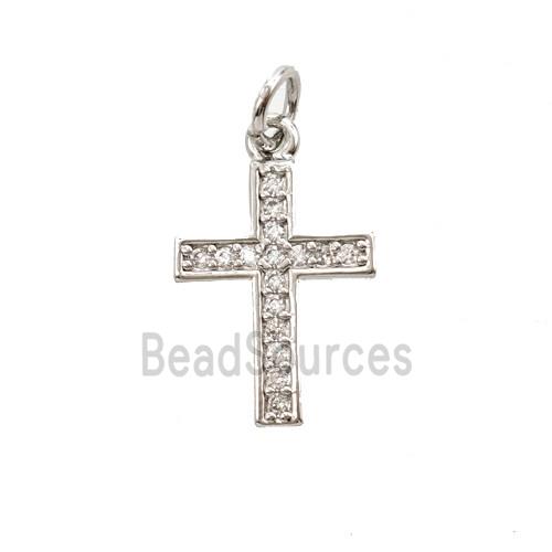 Copper Cross Pendant Pave Zirconia Platinum Plated