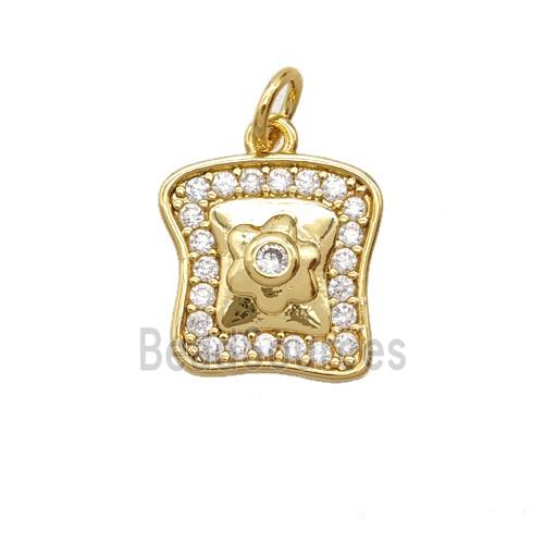 Breakfast Bread Charms Copper Pendant Pave Zirconia Gold Plated