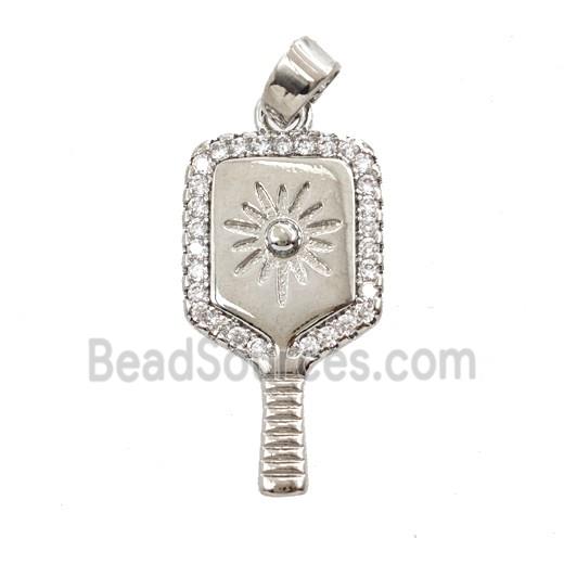 Pickleball Paddle Charms Copper Pendant Pave Zirconia Sports Platinum Plated