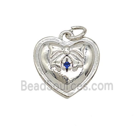 Copper Heart Pendant Pave Zirconia Bowknot Platinum Plated
