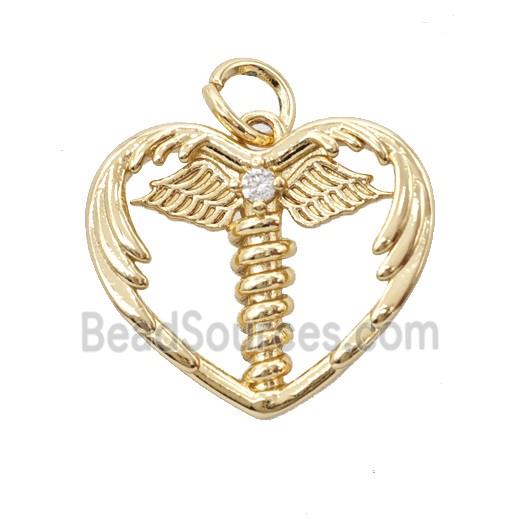 Copper Heart Wings Pendant Pave Zirconia Gold Plated