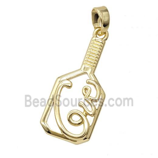 Pickleball Paddle Charms Copper Pendant Sports Gold Plated