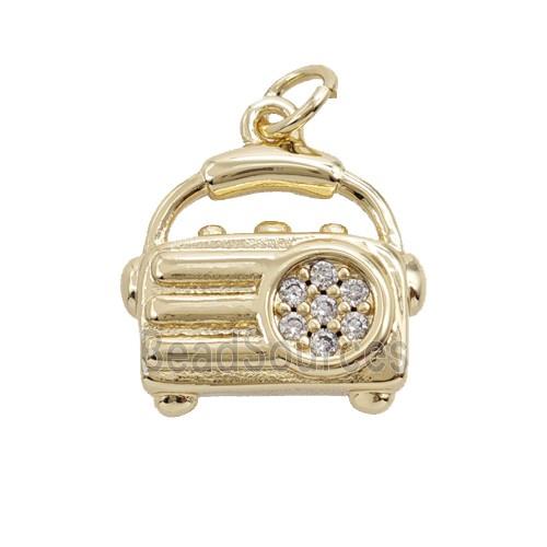 Radio Charms Copper Pendant Pave Zirconia Gold Plated