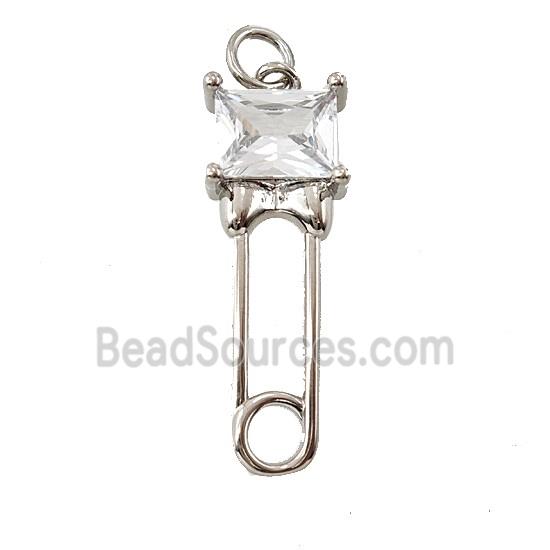 Copper Safety Pin Pave Crystal Glass Platinum Plated