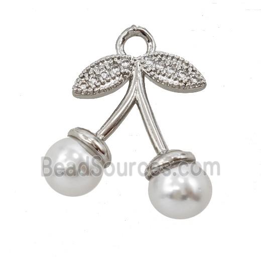 Copper Cherry Pendant Pave Resin Platinum Plated