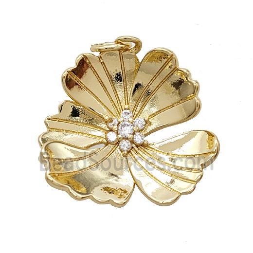 Copper Hibiscus Flower Pendant Pave Zirconia Gold Plated