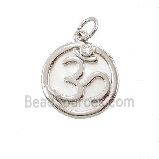 Hindu Sign Charms Copper Pendant Pave Zirconia Shell Platinum Plated