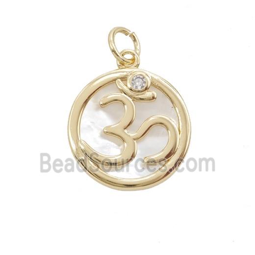 Hindu Sign Charms Copper Pendant Pave Zirconia Shell Gold Plated