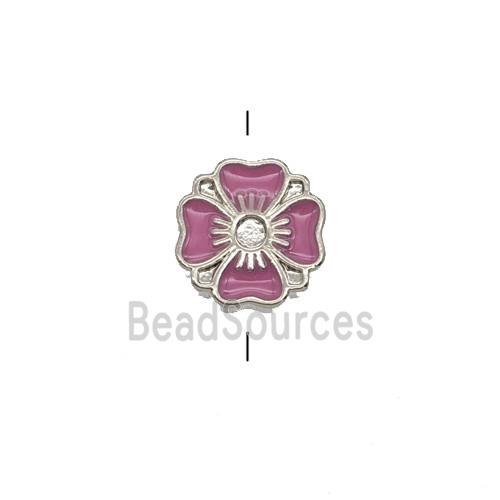 Copper Clover Beads Pink Enamel Platinum Plated