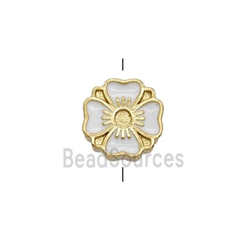 Copper Clover Beads White Enamel Gold Plated