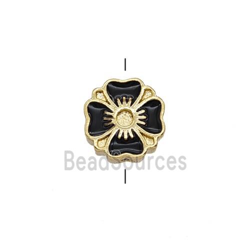 Copper Clover Beads Black Enamel Gold Plated