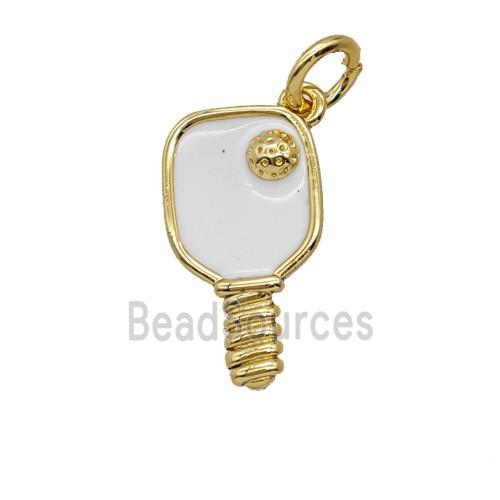 Pickleball Paddle Charms Copper Pendant White Enamel Sports Gold Plated