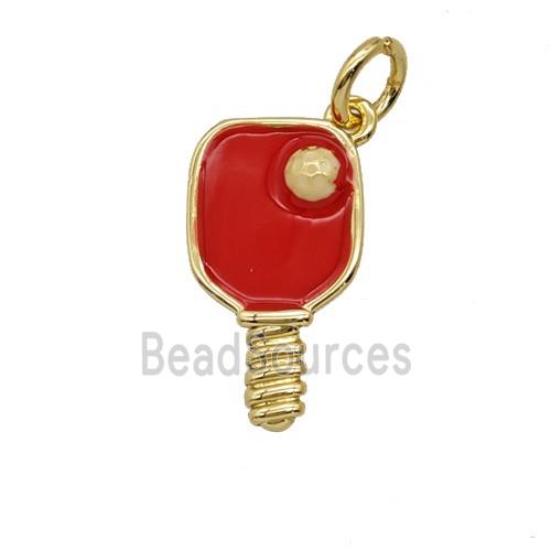 Pickleball Paddle Charms Copper Pendant Red Enamel Sports Gold Plated