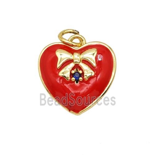 Copper Heart Pendant Bowknot Red Enamel Gold Plated