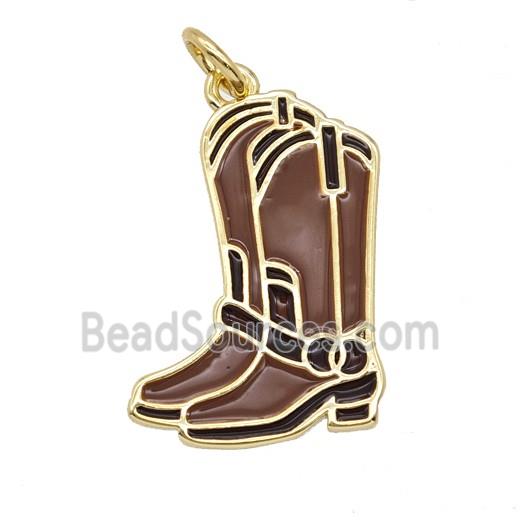 Copper Cowboy Boots Pendant Chocolate Enamel Gold Plated
