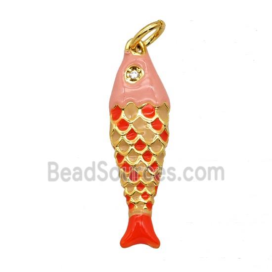 Copper Fish Pendant Red Pink Enamel Gold Plated