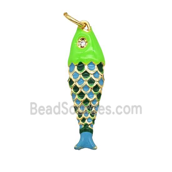 Copper Fish Pendant Blue Green Enamel Gold Plated