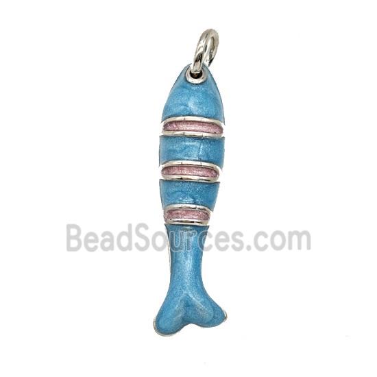 Copper Fish Pendant Blue Enamel Gold Plated