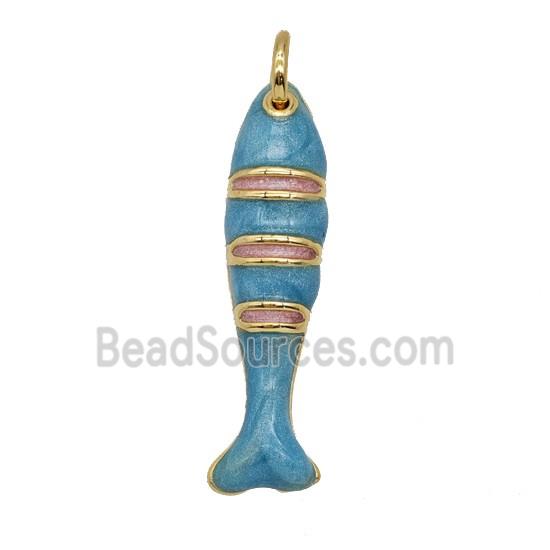 Copper Fish Pendant Blue Enamel Gold Plated