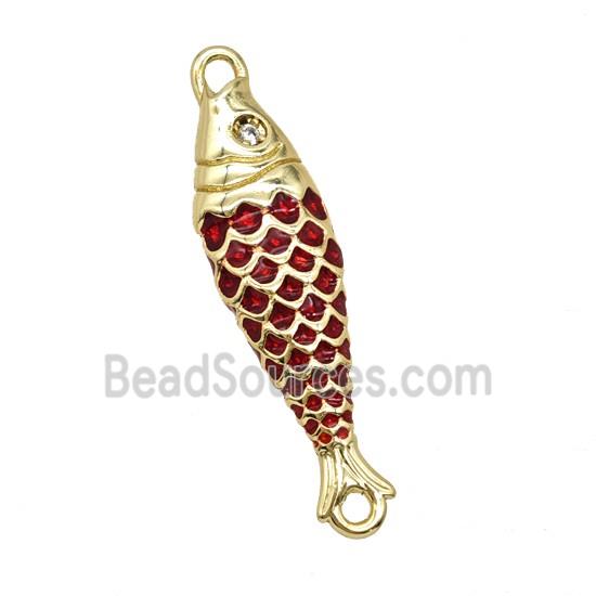 Copper Fish Connector Red Enamel Gold Plated