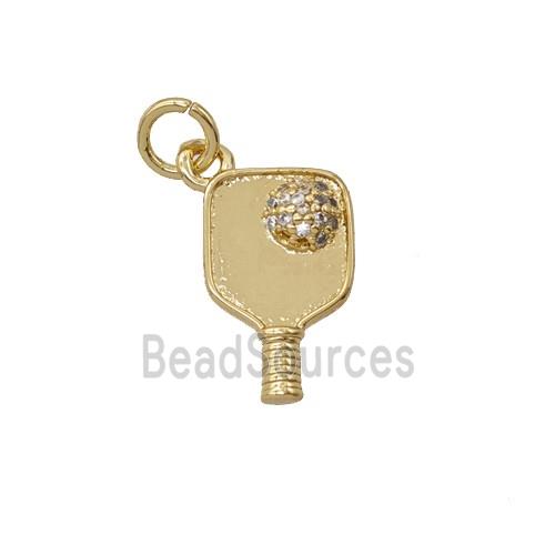 Copper Pickleball Paddle Pendant Pave Zirconia Gold Plated