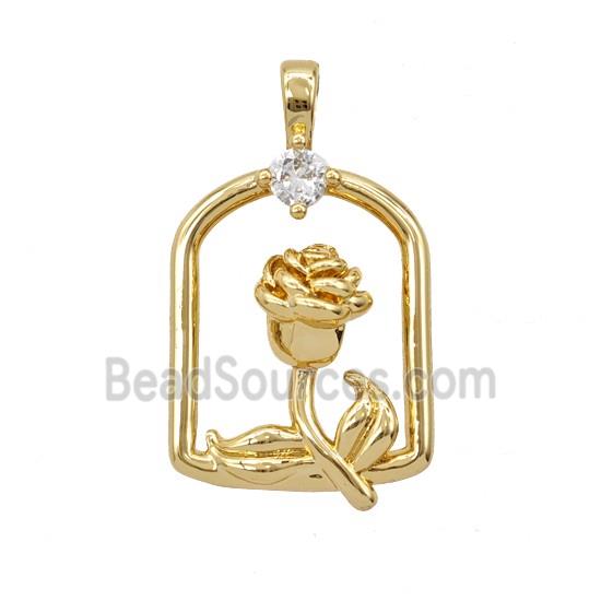 Copper Rose Flower Pendant Pave Zirconia Gold Plated