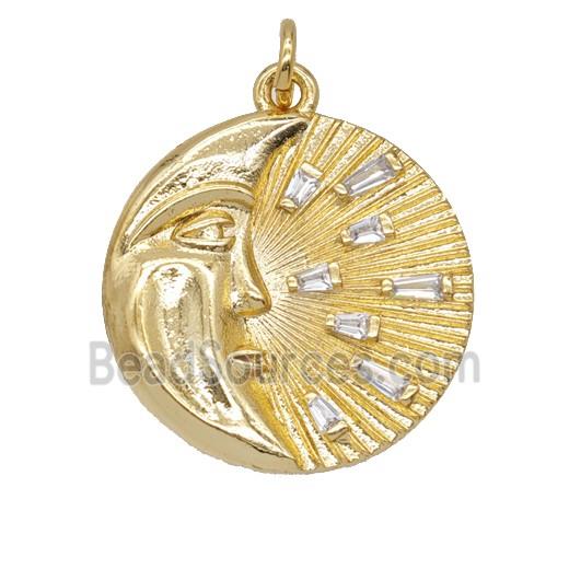 Copper Moon Pendant Pave Zirconia Gold Plated