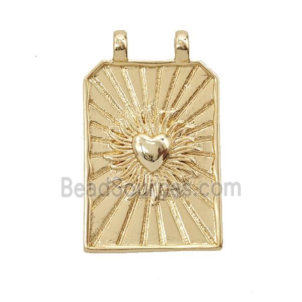 Copper Heart Pendant Sunray Rectangle 2loops Gold Plated