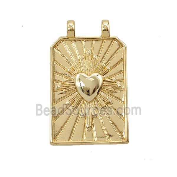 Copper Heart Pendant Sunray Rectangle 2loops Gold Plated