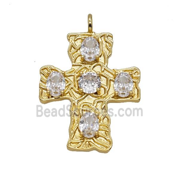 Copper Cross Pendant Pave Zirconia Gold Plated