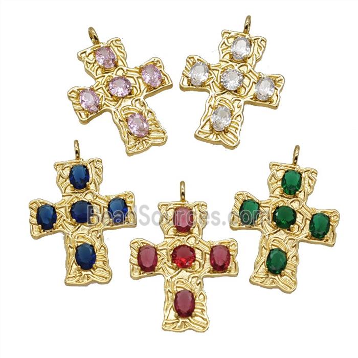 Copper Cross Pendant Pave Zirconia Gold Plated Mixed