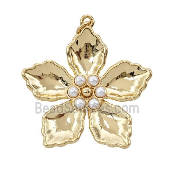 Copper Flower Pendant Pave Resin Gold Plated