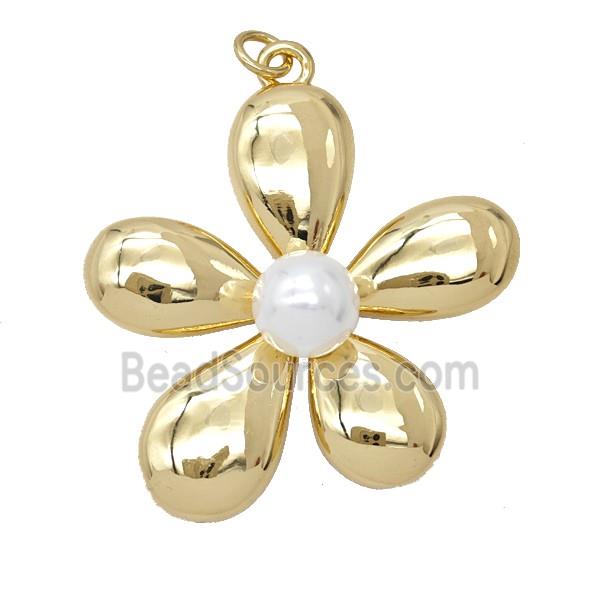 Copper Flower Pendant Pave Resin Gold Plated