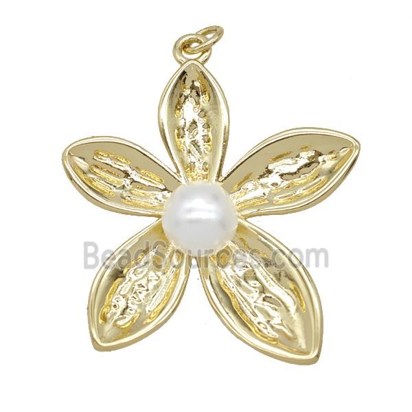 Copper Flower Pendant Pave Resin Gold Plated