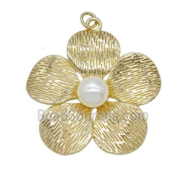 Copper Flower Pendant Pave Resin Gold Plated