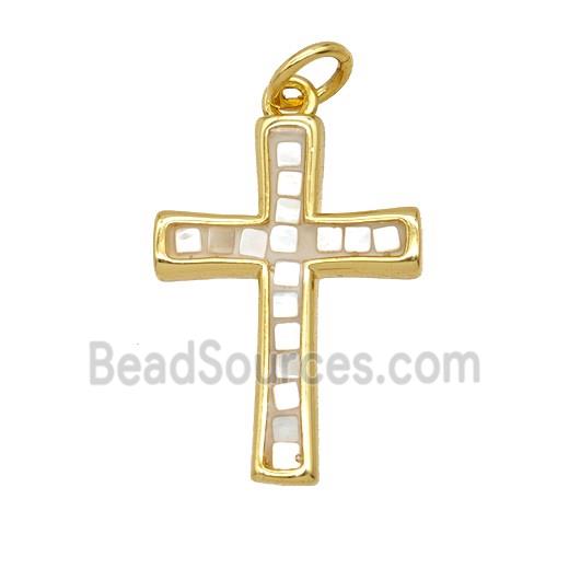 Copper Cross Pendant Pave Shell Gold Plated