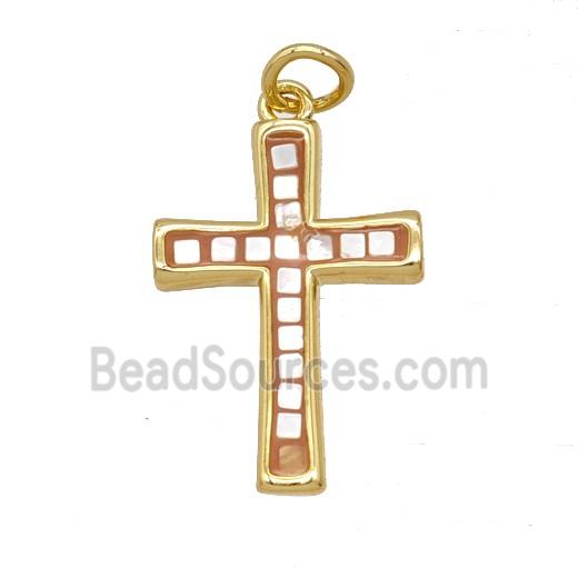 Copper Cross Pendant Pave Shell Gold Plated