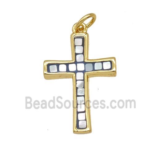 Copper Cross Pendant Pave Shell Gold Plated