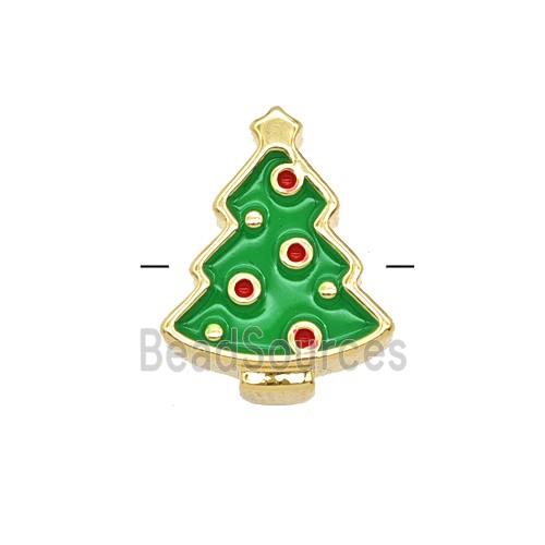 Copper Christmas Tree Beads Green Enamel Gold Plated