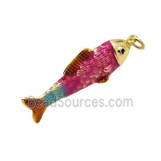 Copper Fish Pendant Pink Enamel Gold Plated