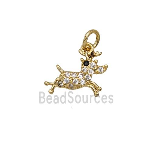 Christmas Reindeer Charms Copper Pendant Pave Zirconia Gold Plated