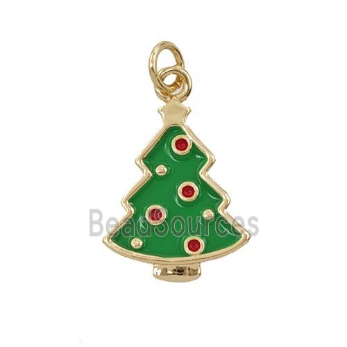 Christmas Tree Charms Copper Pendant Green Enamel Gold Plated