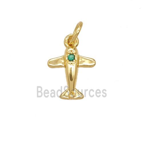 Copper Airplane Pendant Pave Zirconia 18K Gold Plated