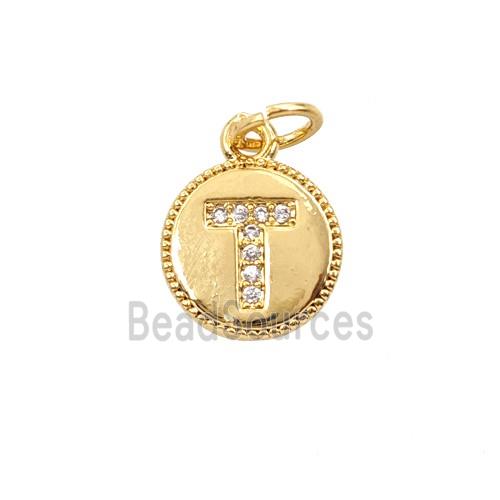 Copper Letter-T Pendant Pave Zirconia 18K Gold Plated
