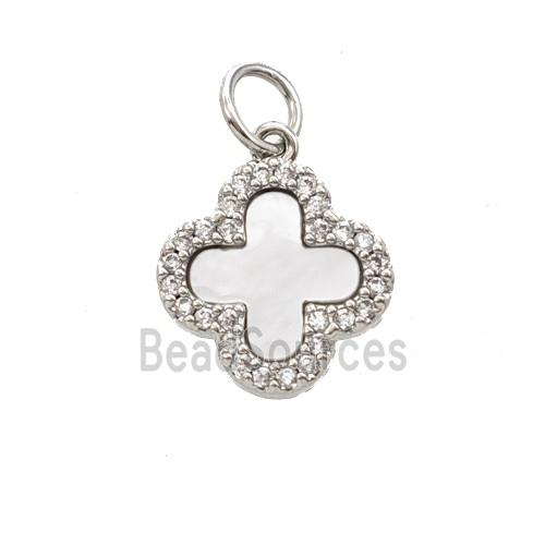 Copper Clover Pendant Pave Zirconia Shell Platinum Plated